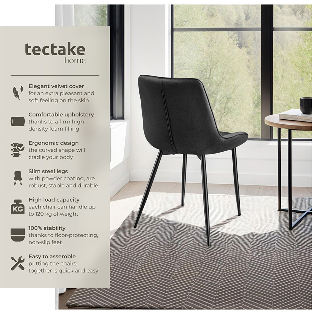 tectake Monroe Set of 2 Black Velvet Dining Chair Image 6
