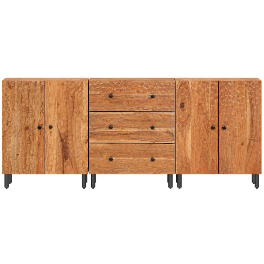 vidaXL Natural Solid Acacia Wood Side Cabinet Set of 3 Image 4