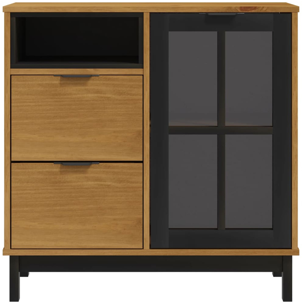 vidaXL Flam Single Glass Door 2 Drawer Single Shelf Solid Pine Wood Sideboard Image 5
