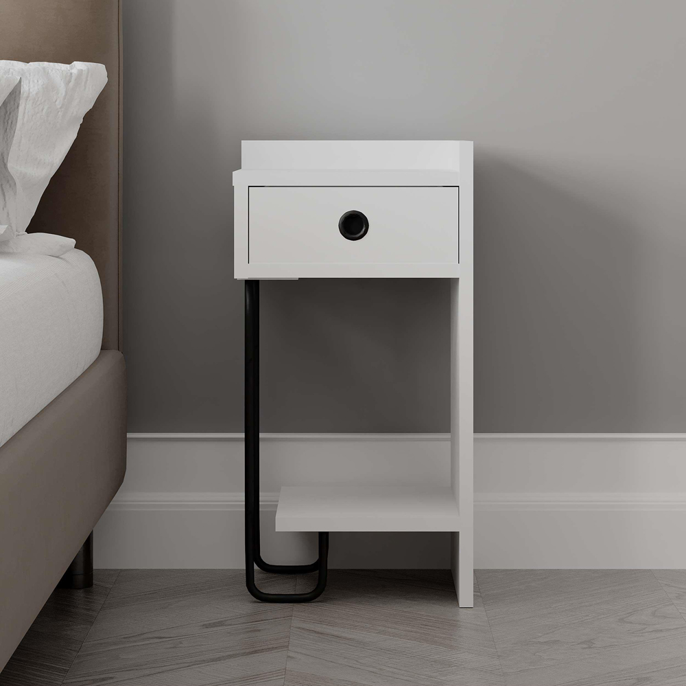 Decortie Sirius Single Drawer Single Shelf White Modern Bedside Table Image 4