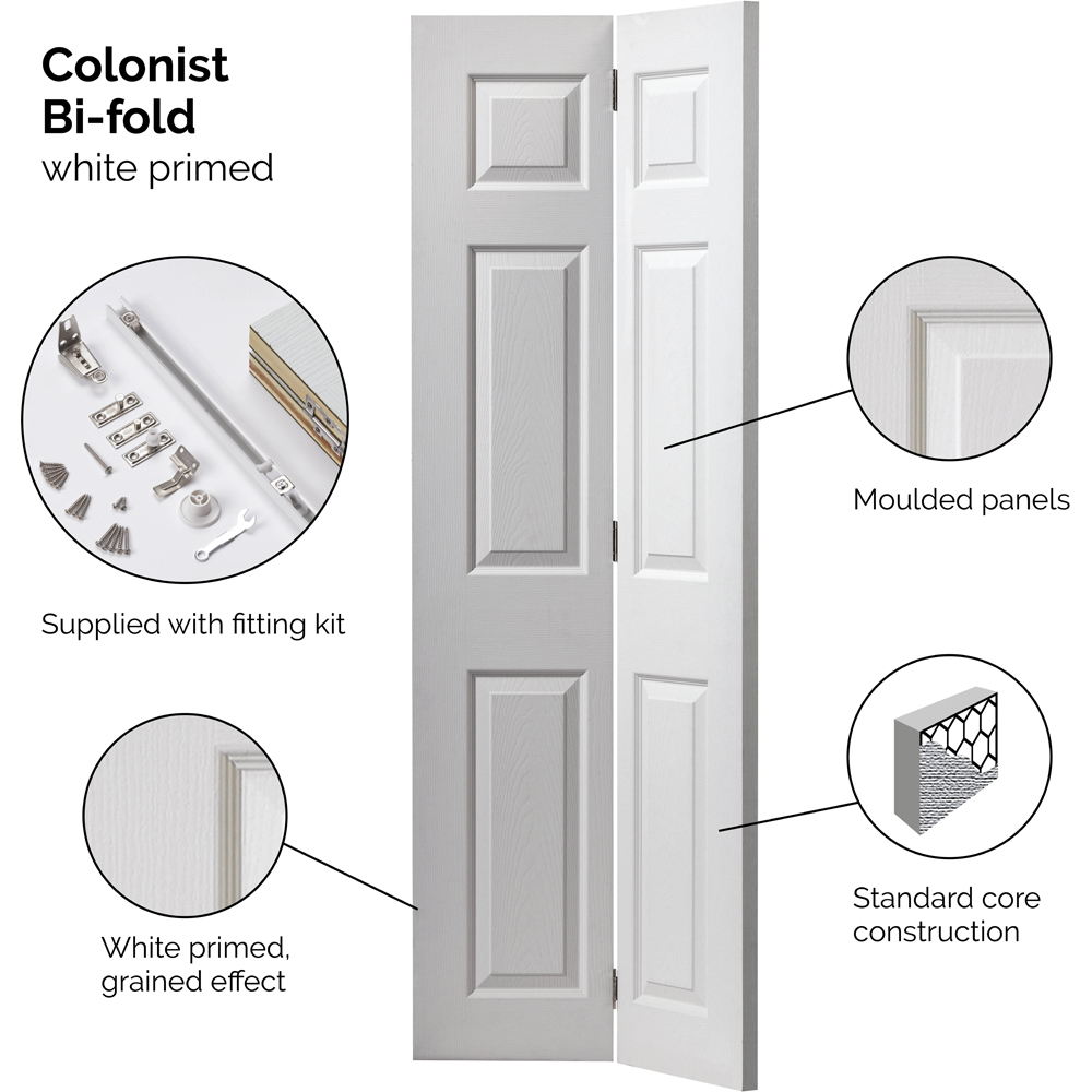 JB Kind Colonist Moulded Panel White Grained Bi-Fold Internal Door 1981 x 762mm Image 4