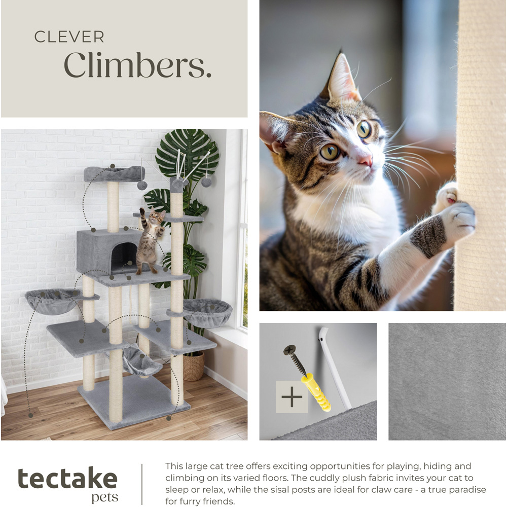 tectake Lilou Grey Cat Tree with Scratching Post 165cm Image 7