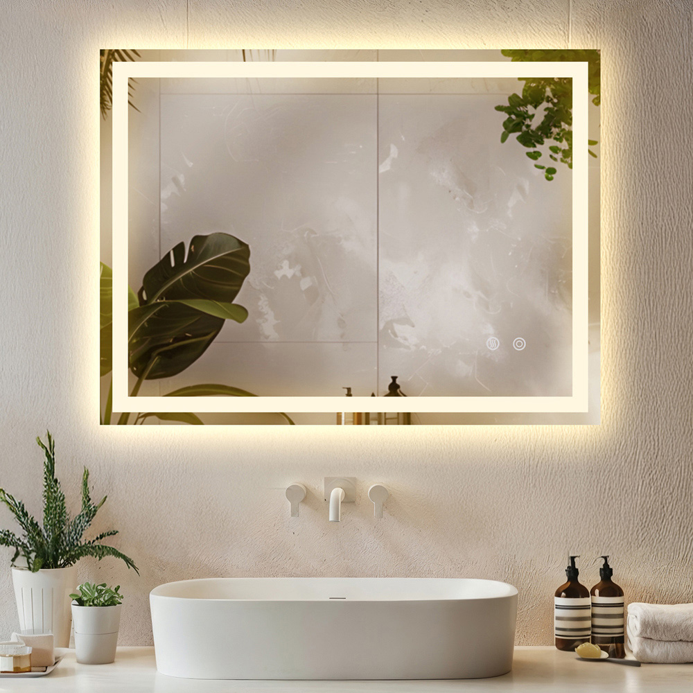 tectake Clara Multicolour Anti-Fog Frameless Rectangular LED Bathroom Wall Mirror 80 x 60cm Image 2