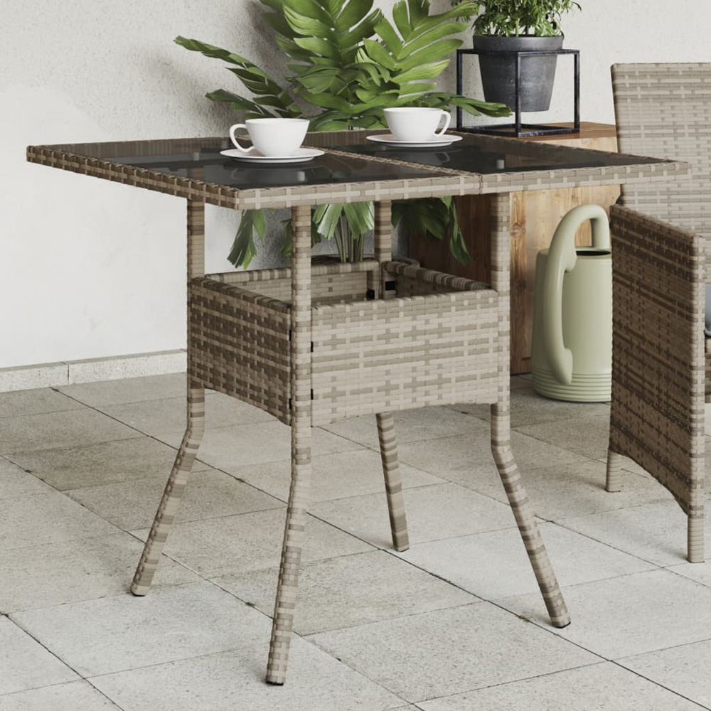 Walplus 2 Seater Grey Poly Rattan Glass Top Garden Dining Table Image 1