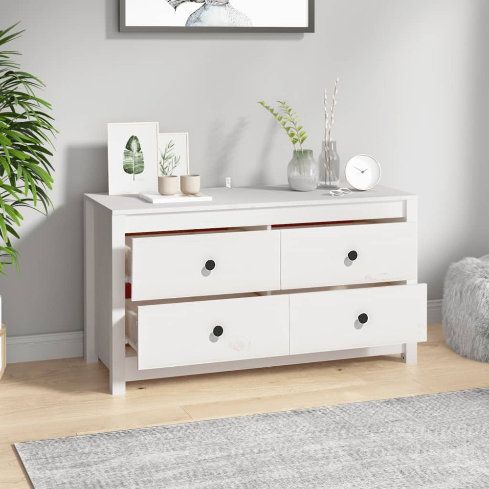 vidaXL 4 Drawer White Solid Pine Wood Sideboard Image 8