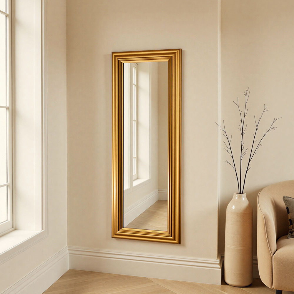 Yearn Gold Framed Contemporary Bevelled Tall Wall Mirror 136 x 59.5cm Image 2