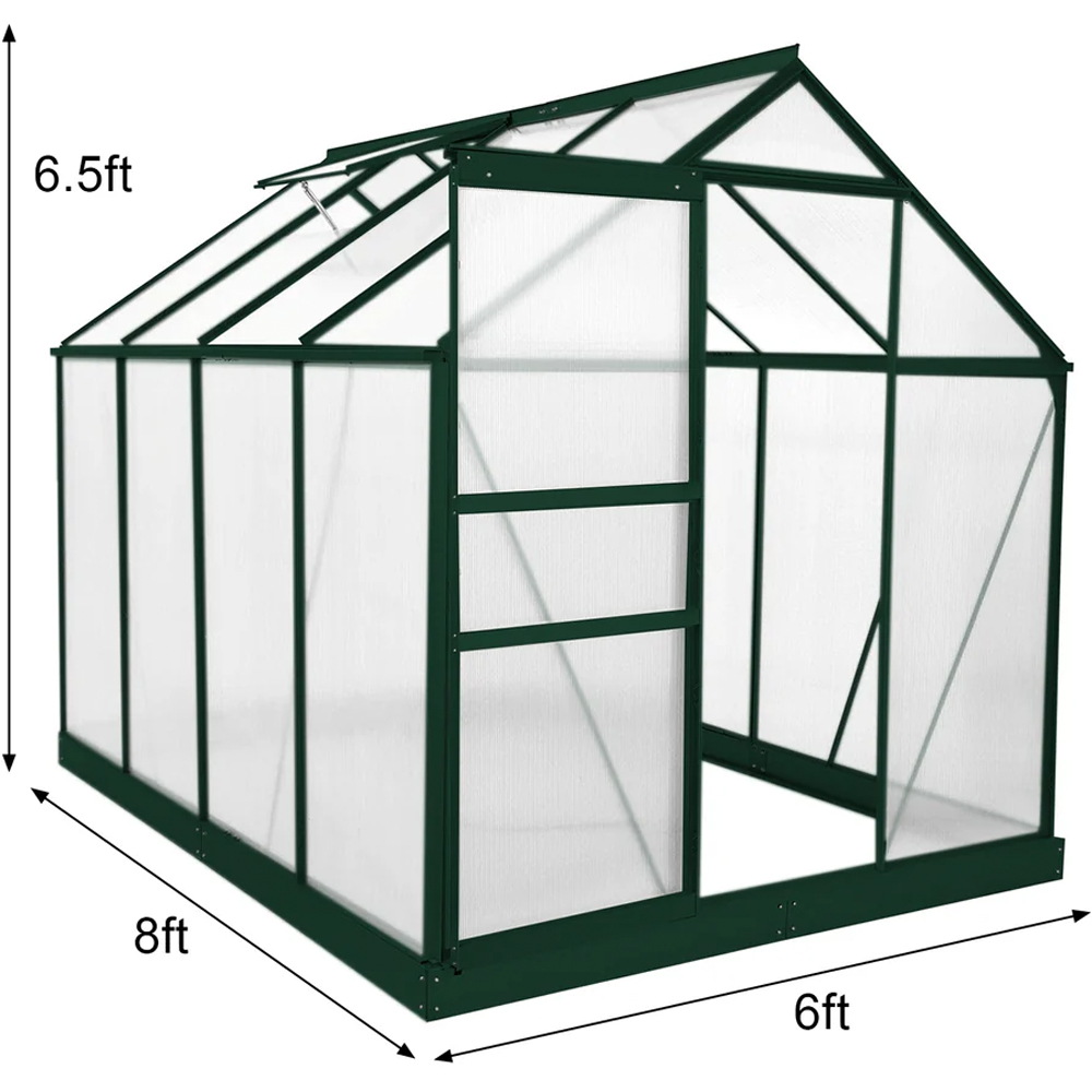 MonsterShop Green 6 x 8ft Polycarbonate Greenhouse with Base Image 6