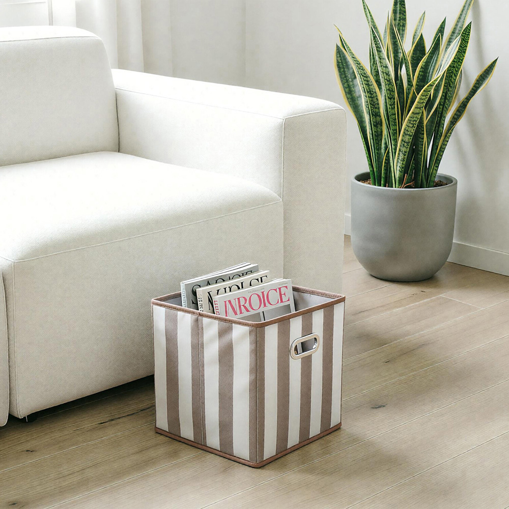 Striped Storage Cube Brown Image 2