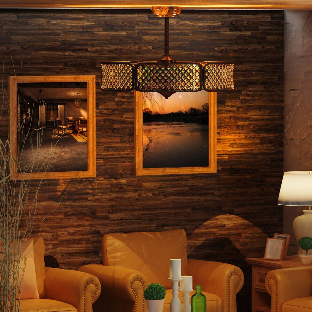 Costway Coffee Caged Crystal Ceiling Fan Light Image 2