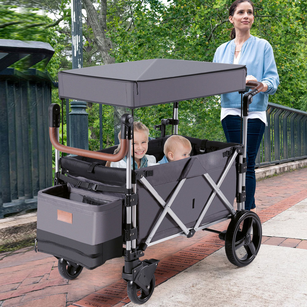 Costway Grey Twin Baby Double Stroller Wagon Image 2