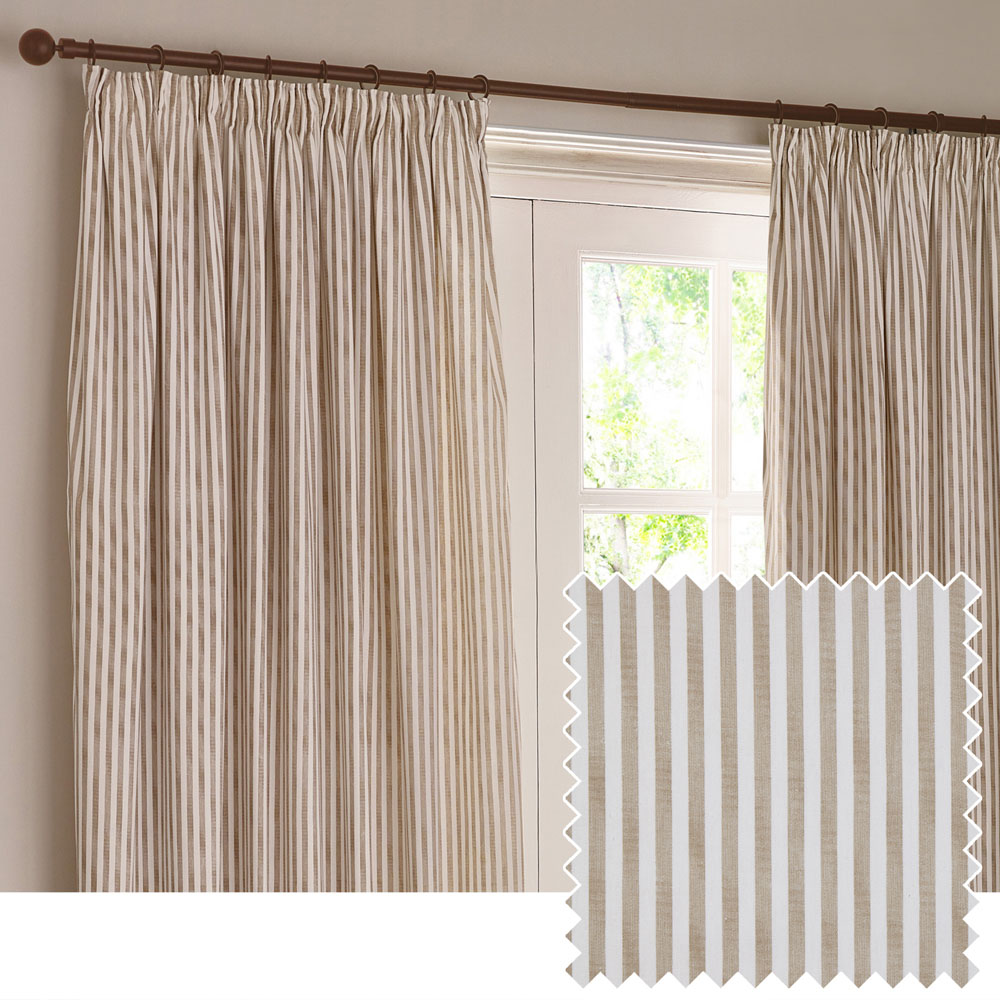 Yard Hebden Cream Striped Cotton Pencil Pleat Curtains 168 x 229cm Image 5