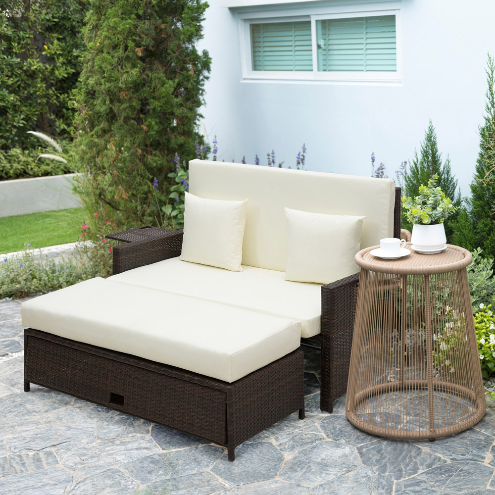 Outsunny 2 Seater Brown Rattan Daybed Image 7