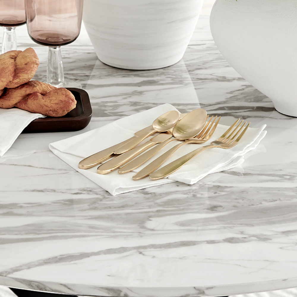 Furniturebox Arona 4 Seater Round Dining Table White Marble and Black Image 3