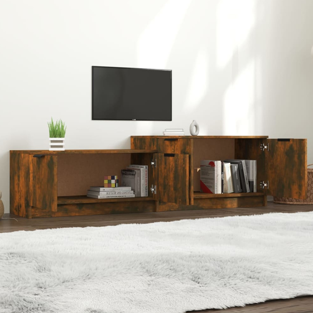 vidaXL 4 Door Smoked Oak TV Cabinet Image 1