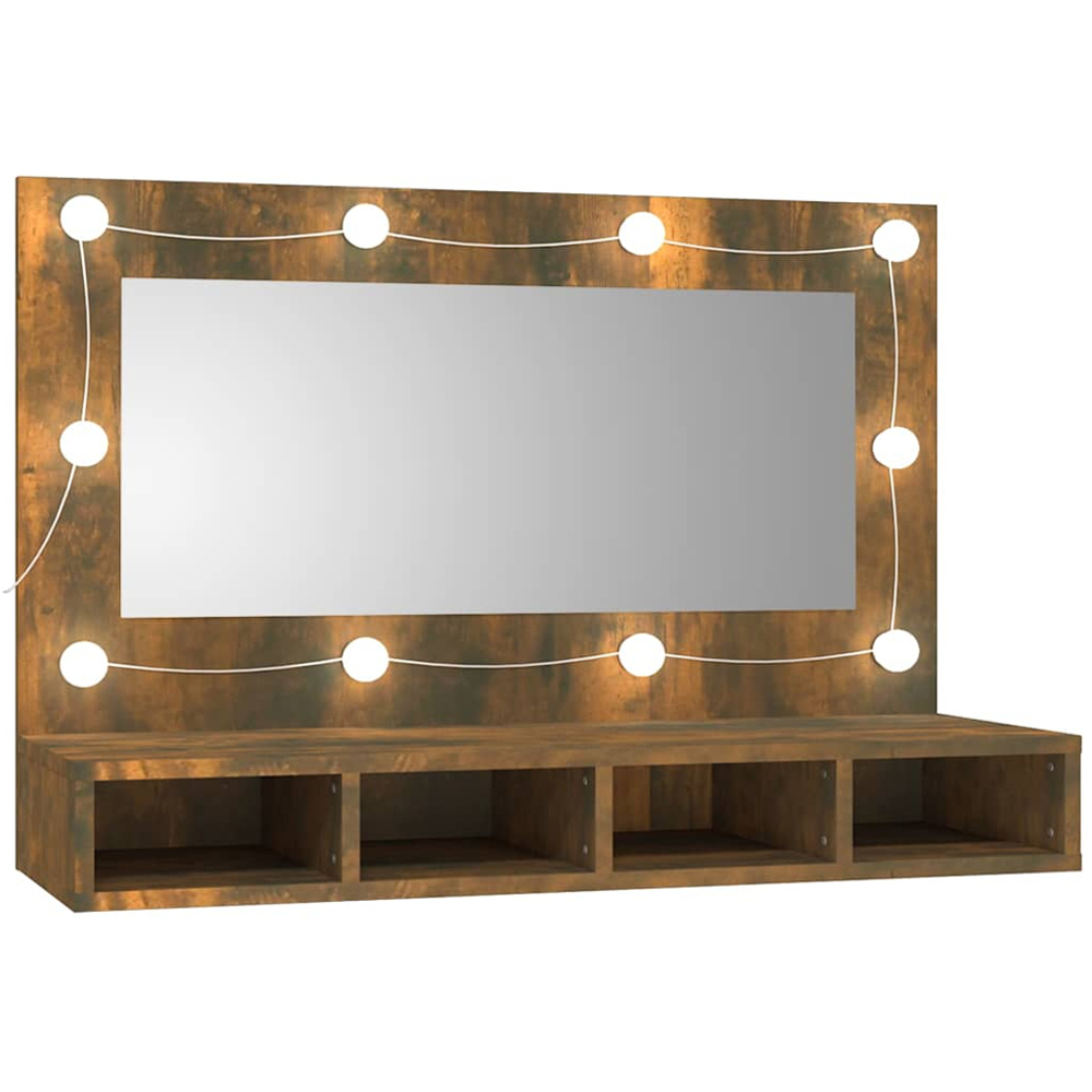 vidaXL 4 Open Shelf Smoked Oak LED Mirror Bathroom Cabinet Image 2