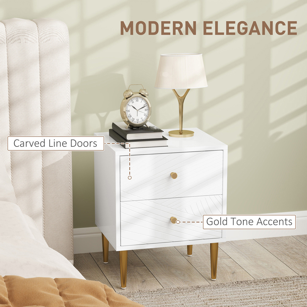 Portland 2 Drawer White Modern Bedside Table Image 8