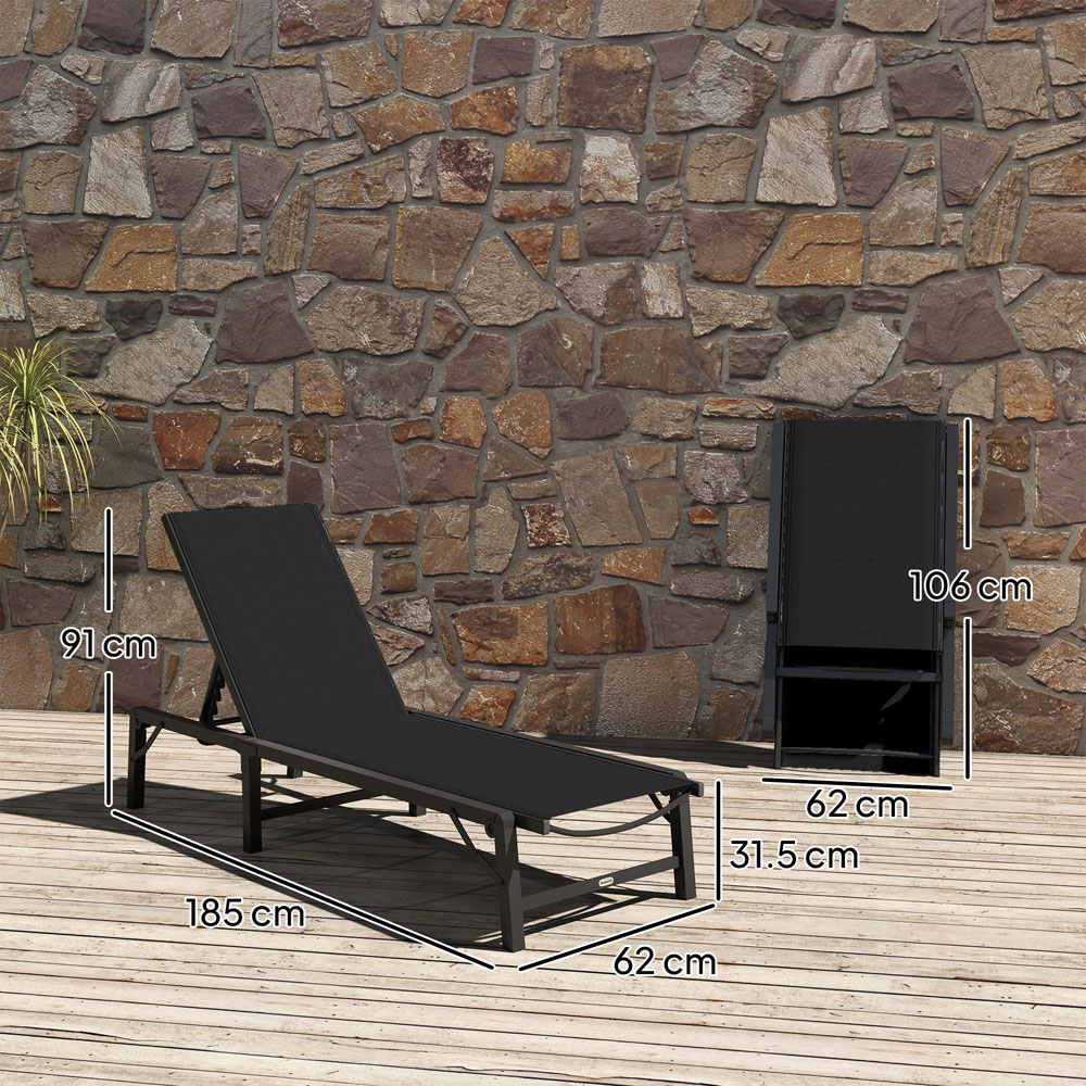 Outsunny Black 5 Level Adjustable Folding Sun Lounger Image 9