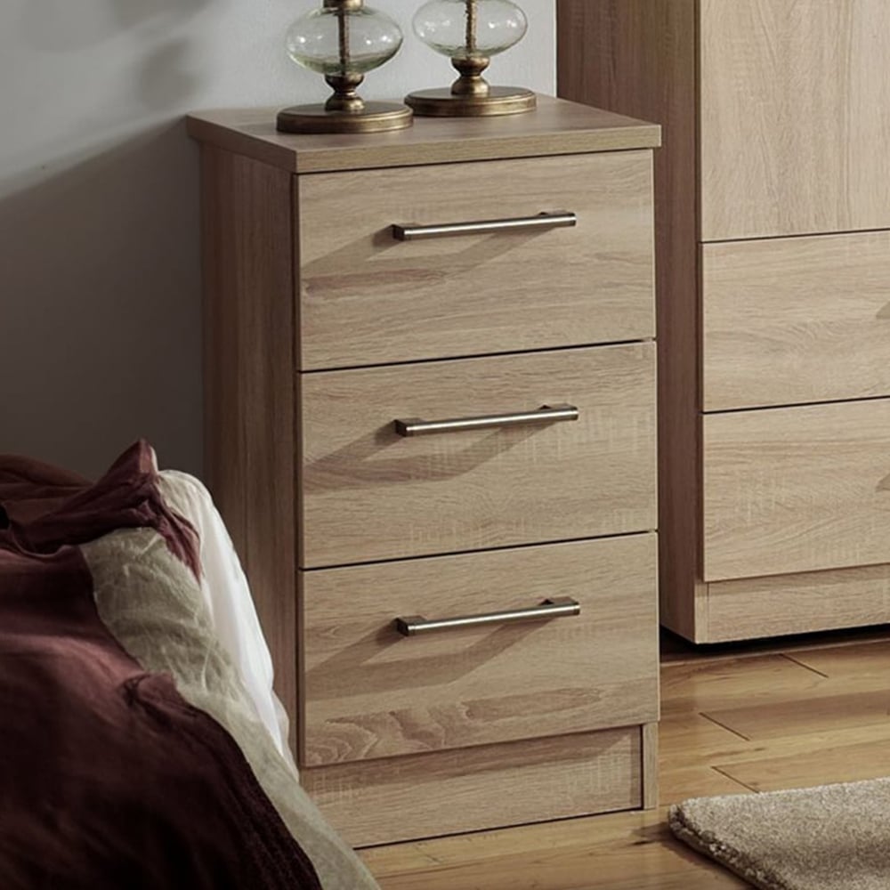 Crowndale Devon 3 Drawer Bardolino Oak Bedside Table Image 1