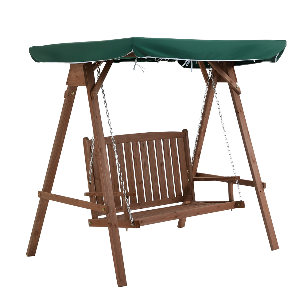 Outsunny 2 Seater Green Fir Wood Garden Swing Chair with Canopy Image 2