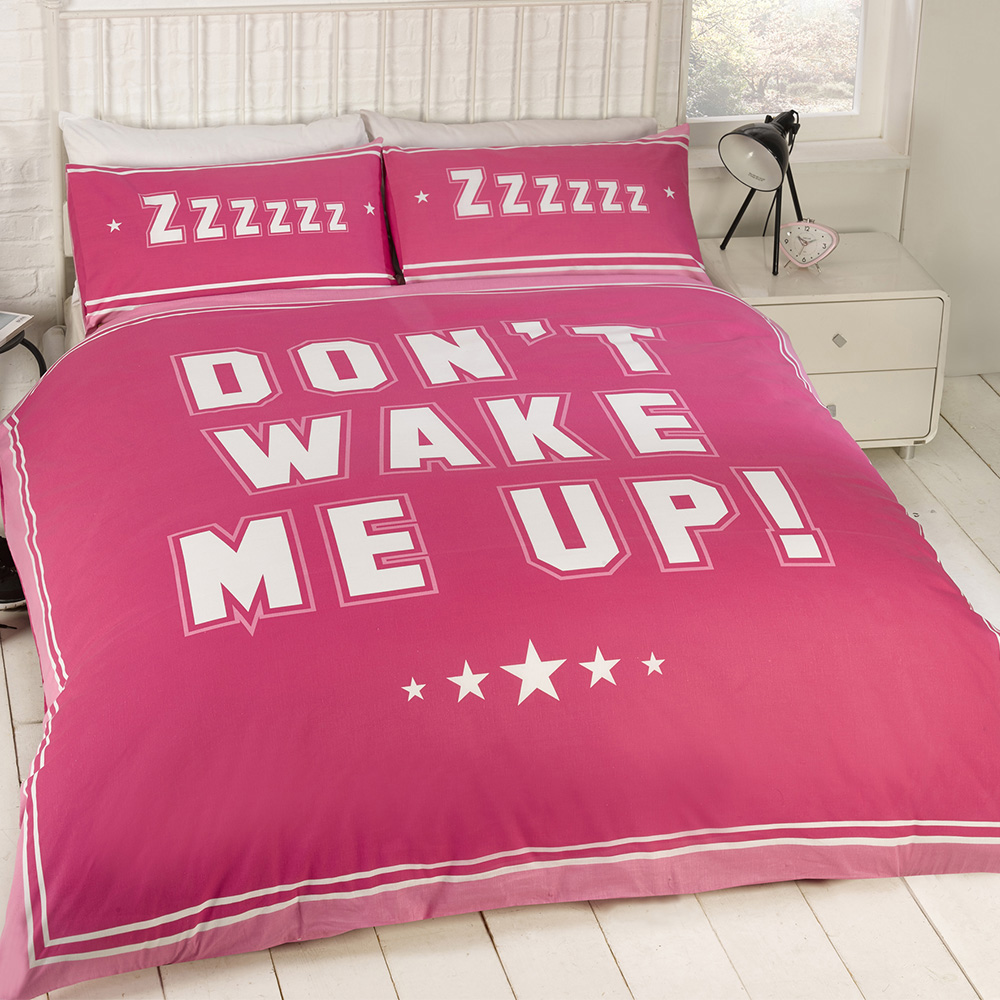 Rapport Home Don't Wake Me Up King Size Pink Duvet Cover Set Image 1