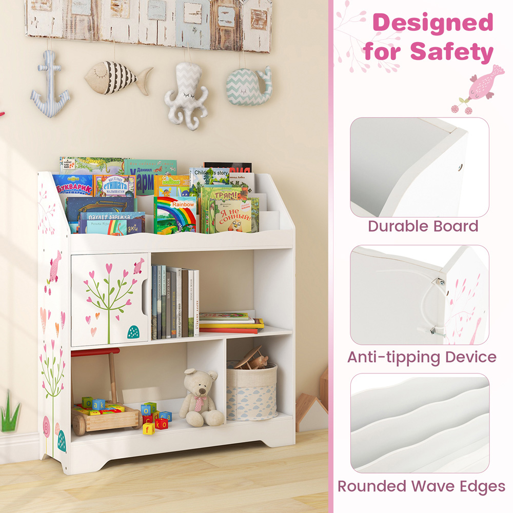 Costway Single Door 3 Shelf Kids White Bookcase Image 7