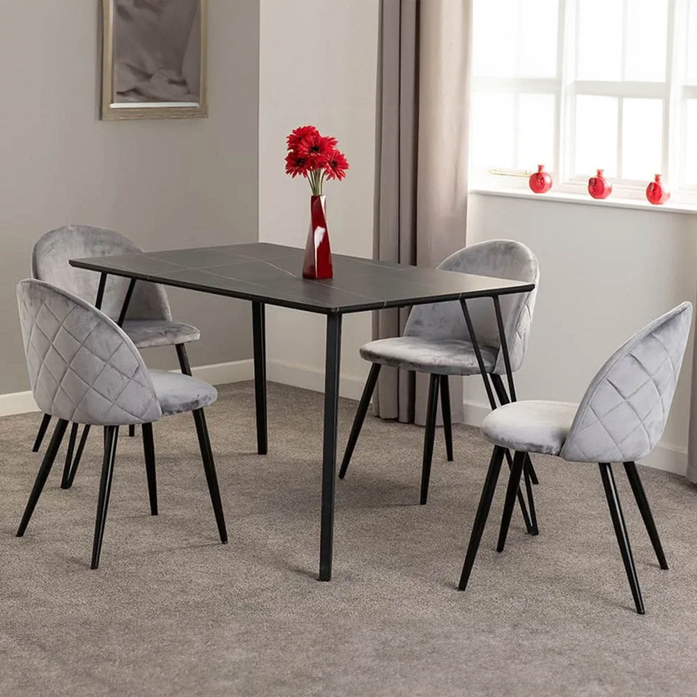 Seconique Marlow Set of 4 Grey Velvet Dining Chair Image 1