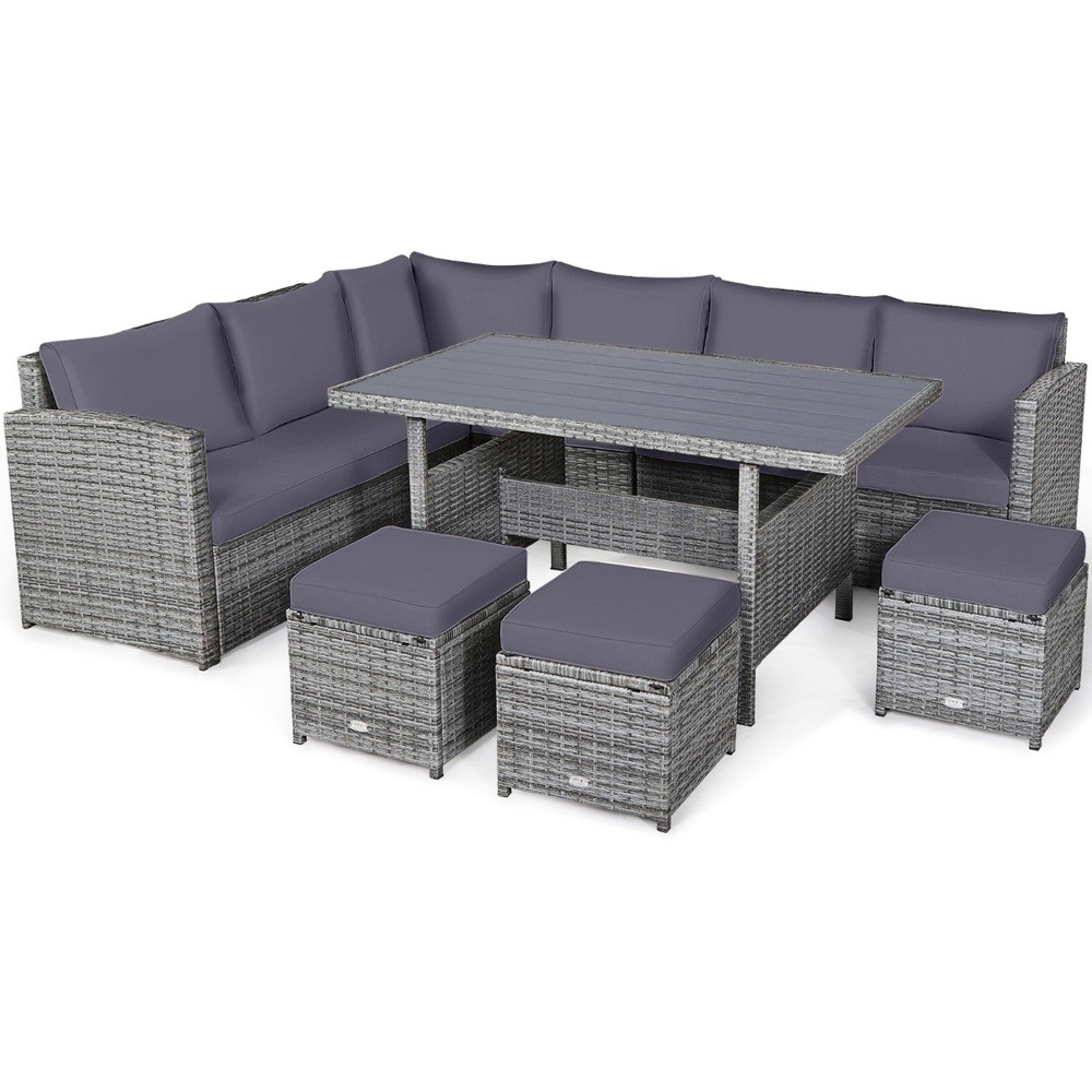 Costway 10 Seater Grey Rattan Patio Lounge Set with Back and Seat Cushions Image 2
