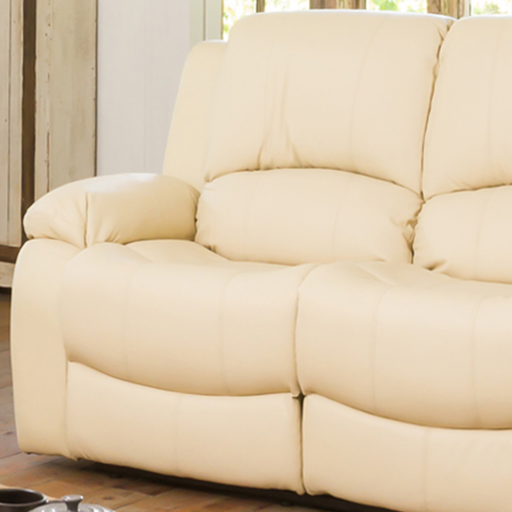Glendale 3 Seater Cream Bonded Leather Manual Recliner Sofa Image 2