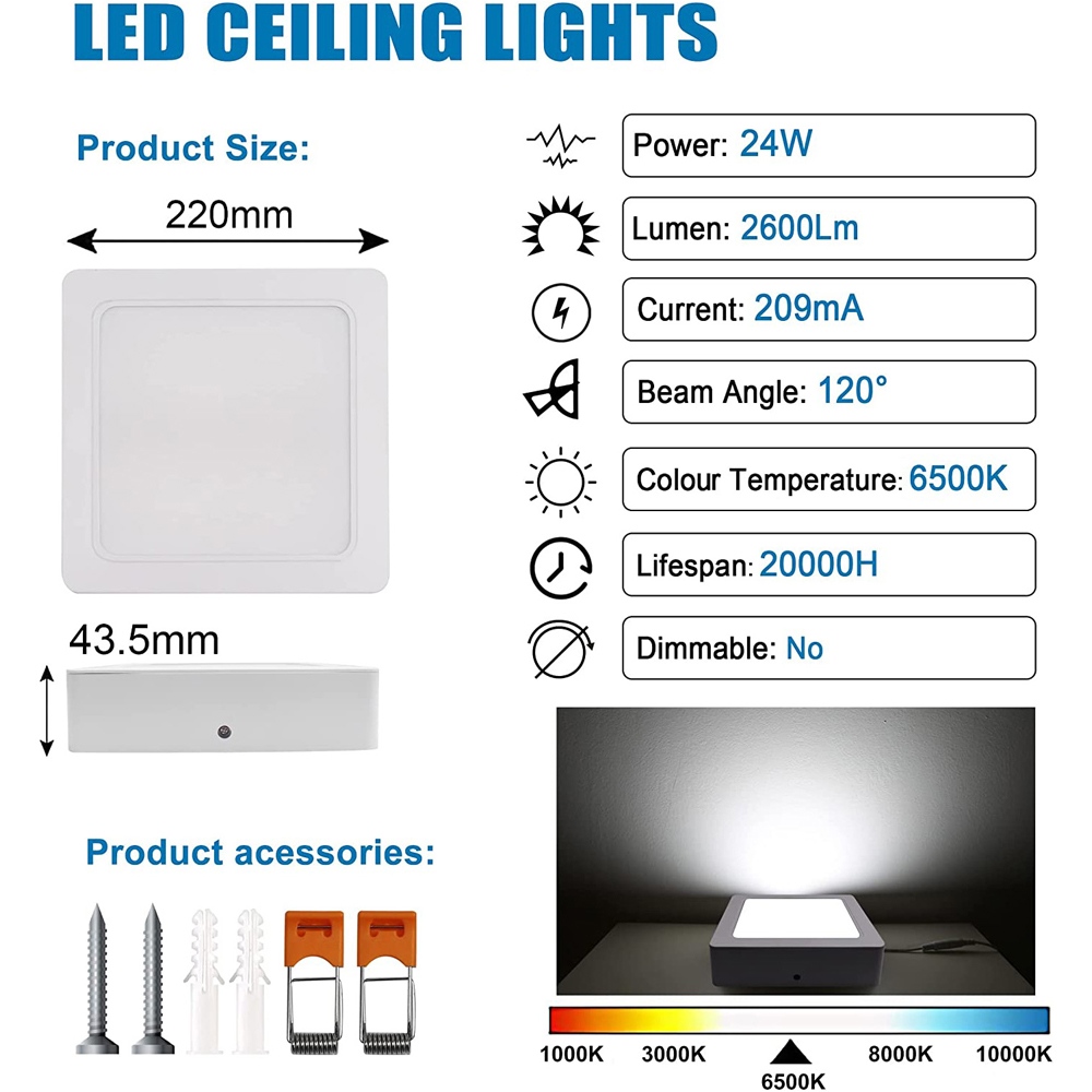 ExtraStar 24W LED Square Integrated Ceiling Light Image 6