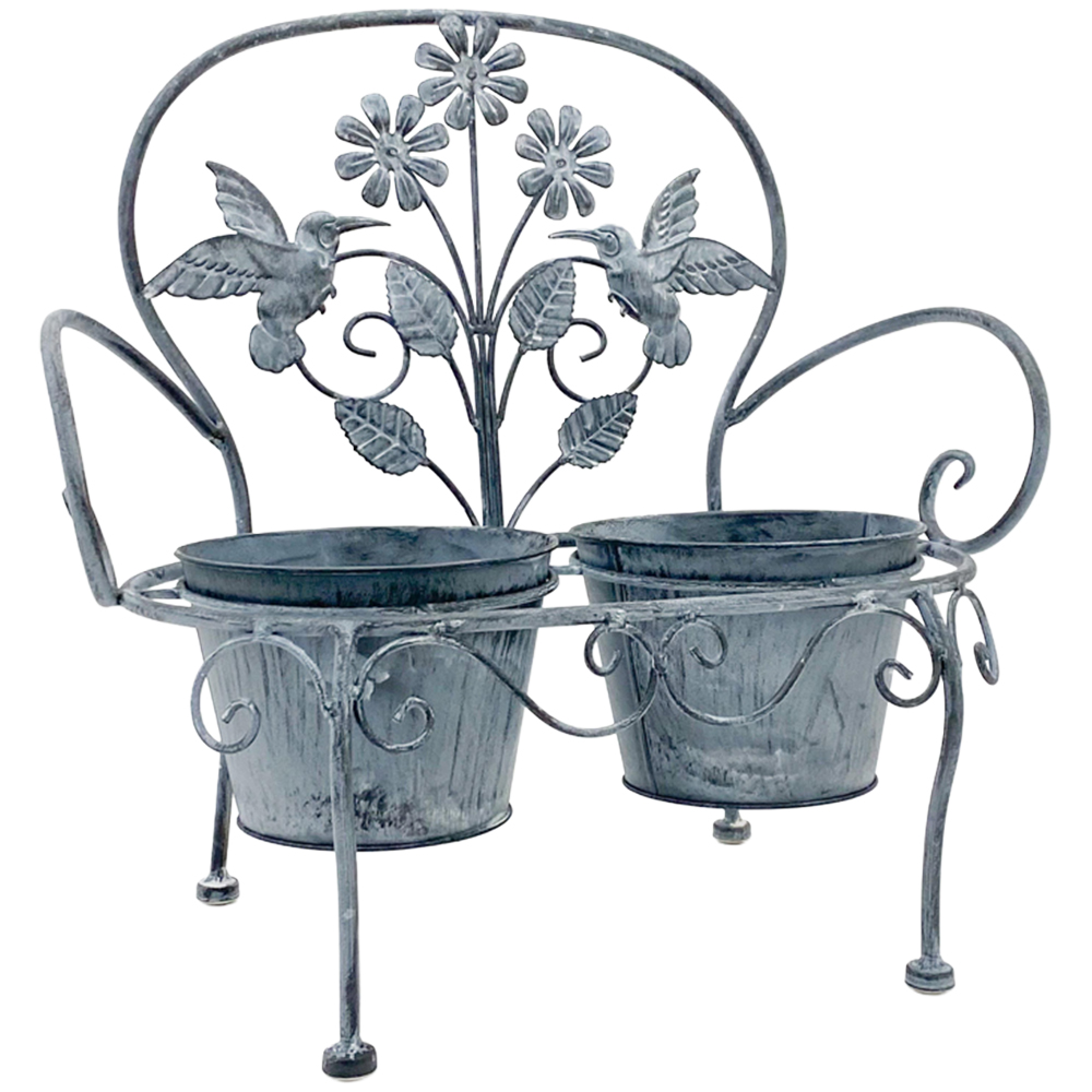 Acacia Home Stone Grey Metal Garden Planter 46cm Image 1