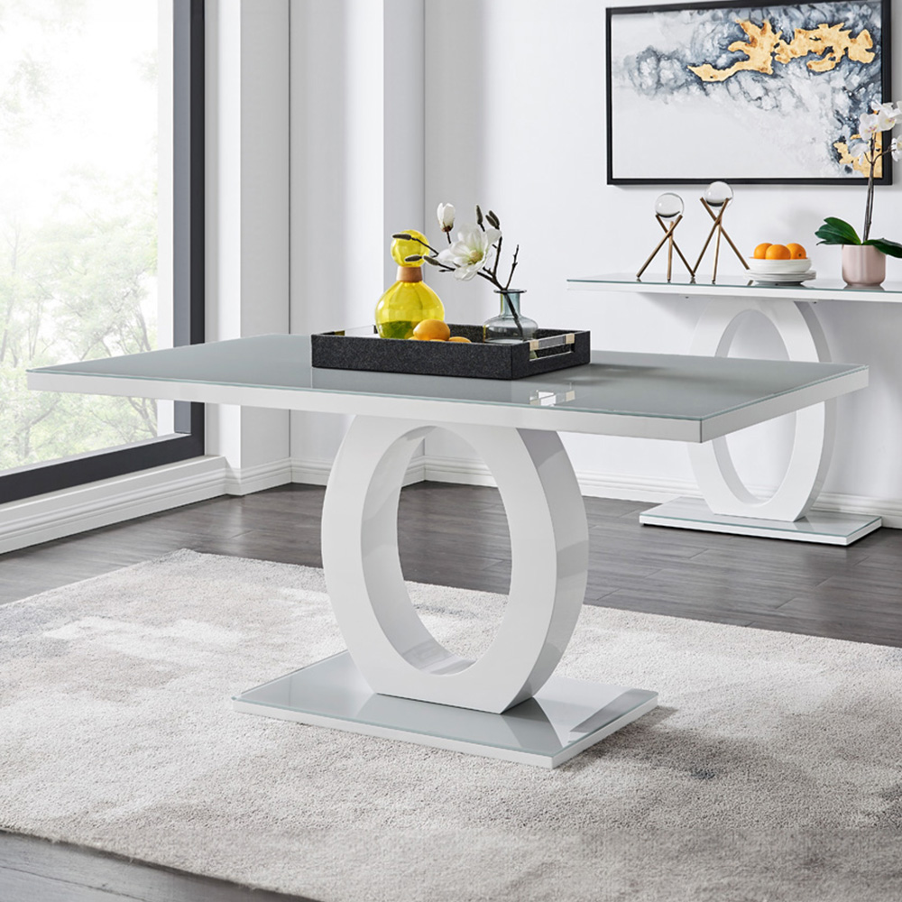 Furniturebox Lucia Valera 6 Seater Dining Set Grey Gloss Black and Gold Image 2