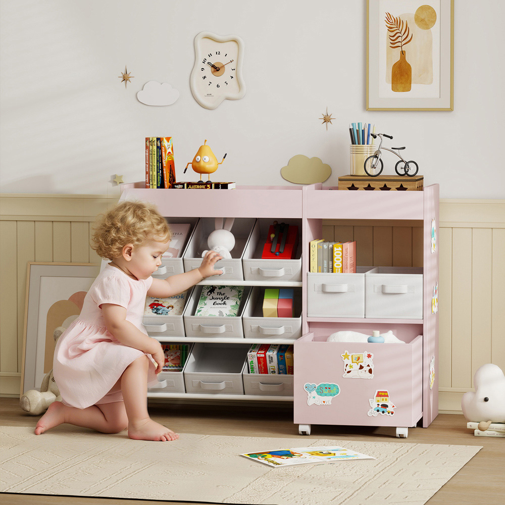 AIYAPLAY 11 Bin Pink Kids Toy Storage Unit with 3 Stickers Image 3