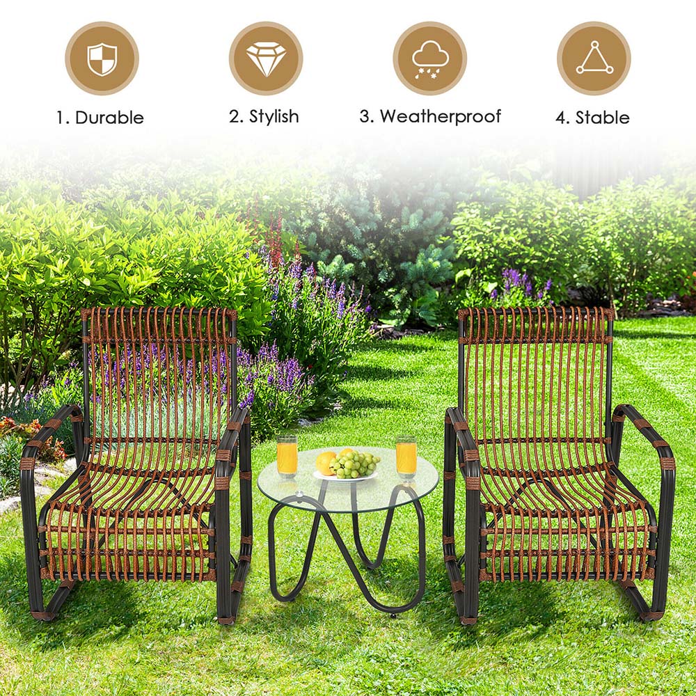 Costway 2 Seater Glass Rattan Bistro Set Image 4