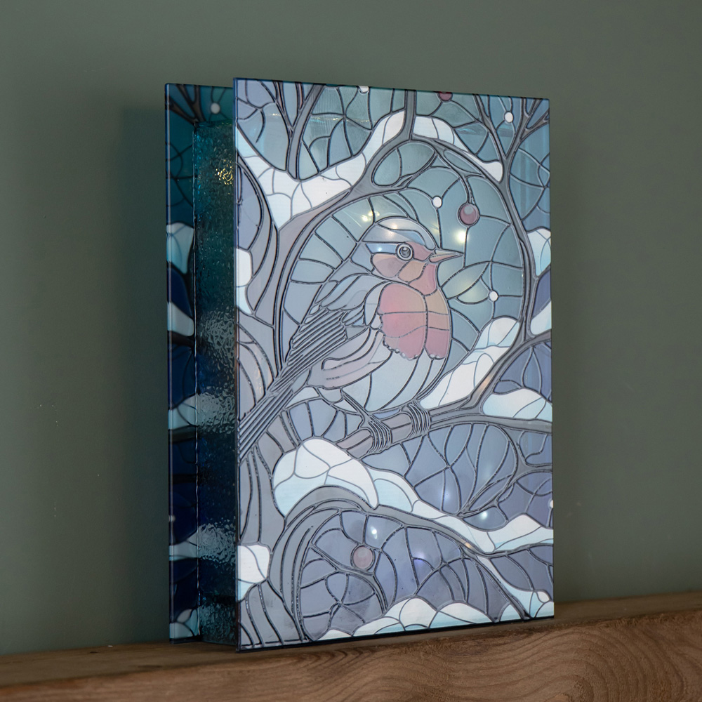 Samuel Alexander Warm White LED Robin on Branch Stained Glass Christmas Decoration 28cm Image 3