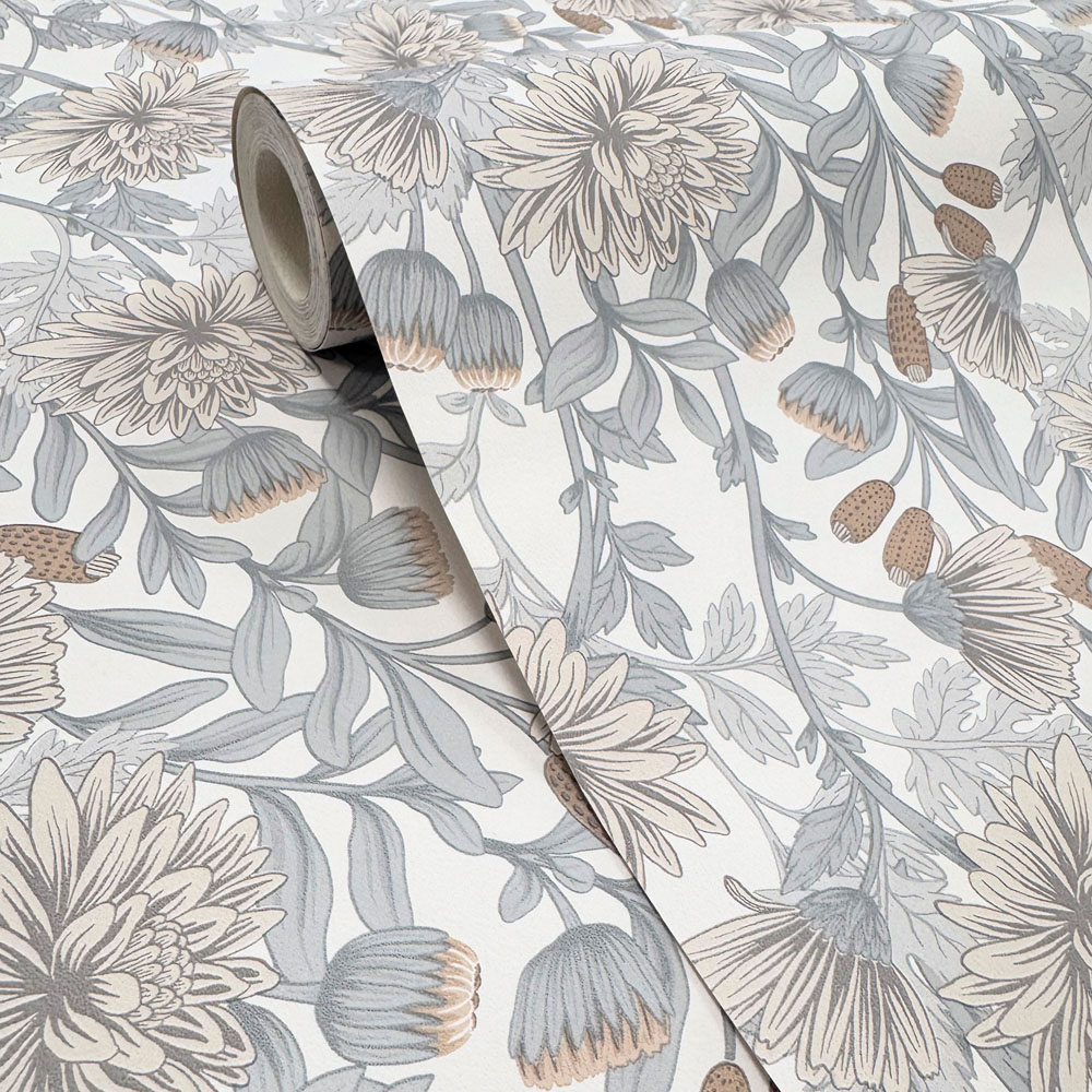 Muriva Martha Floral Cream and Blue Wallpaper Image 4