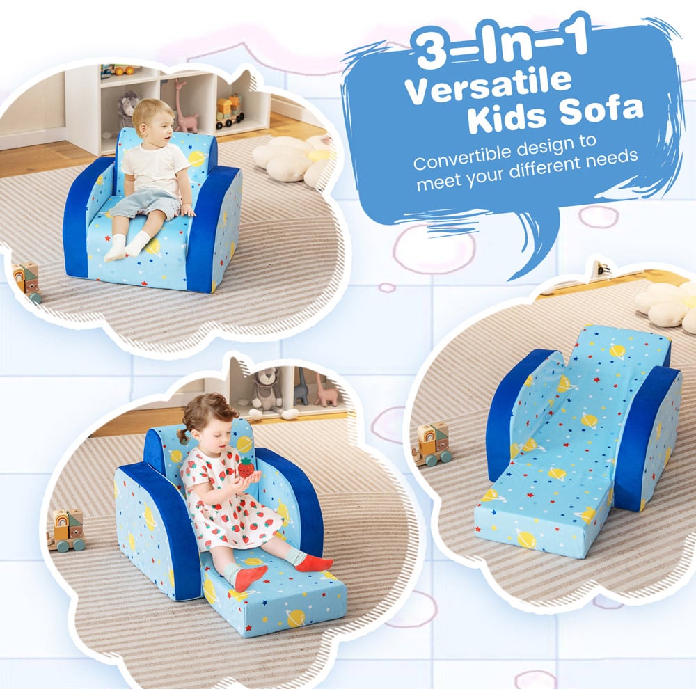 Costway Single Seater Kids Blue Convertible Sofa Bed Image 6