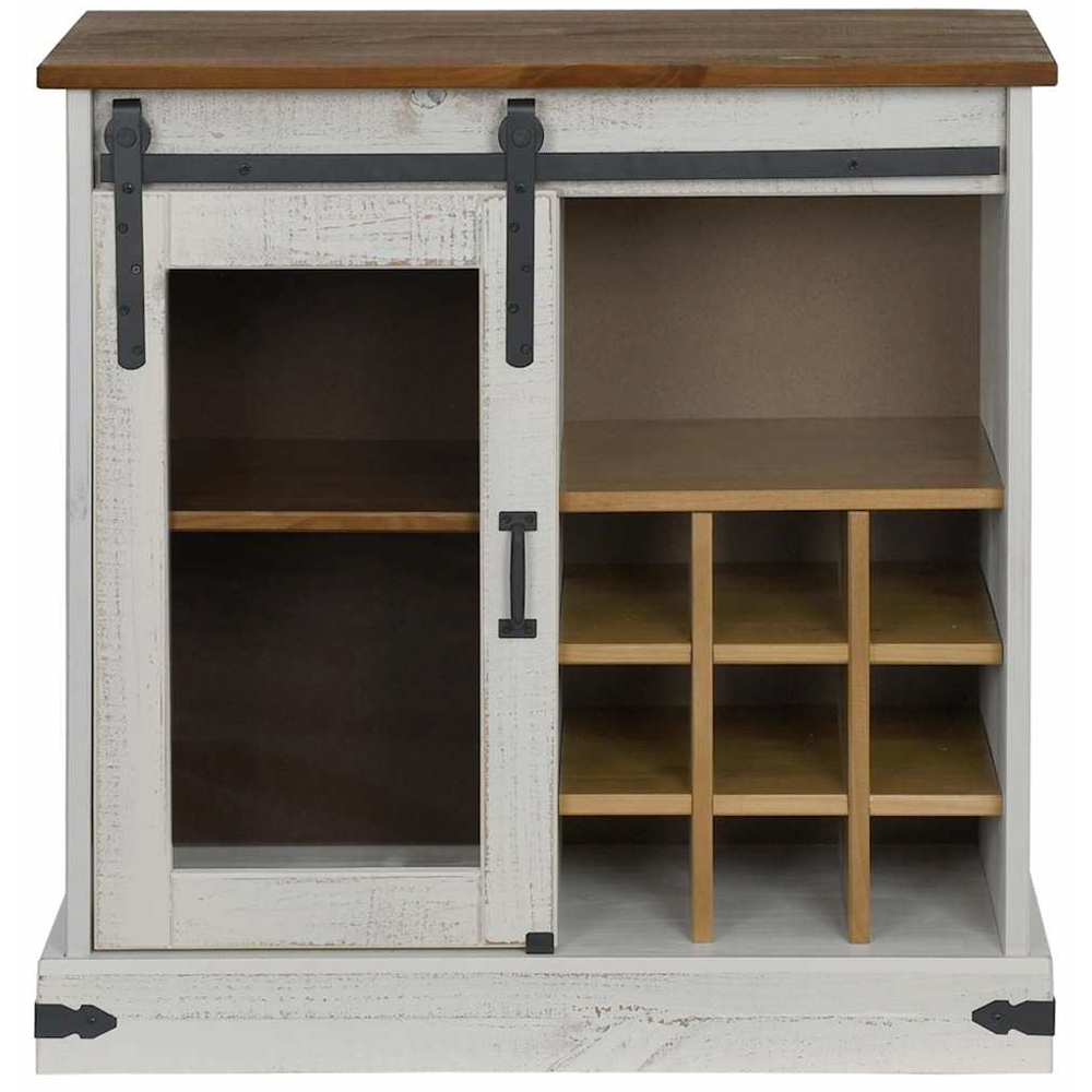 vidaXL Halden Single Sliding Door White Solid Pine Wood Sideboard with Wine Rack Image 3