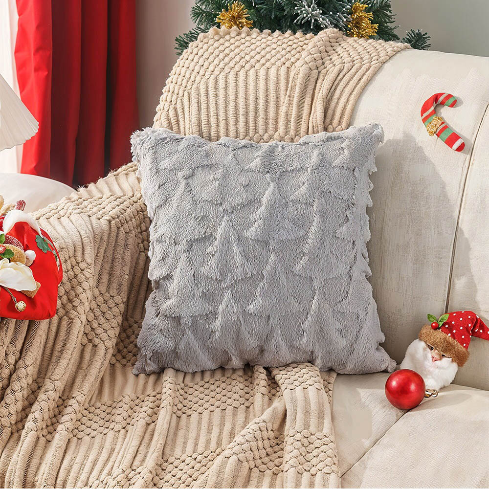 Living and Home Grey 3D Christmas Tree Soft Plush Cushion Cover 45 x 45cm Image 2
