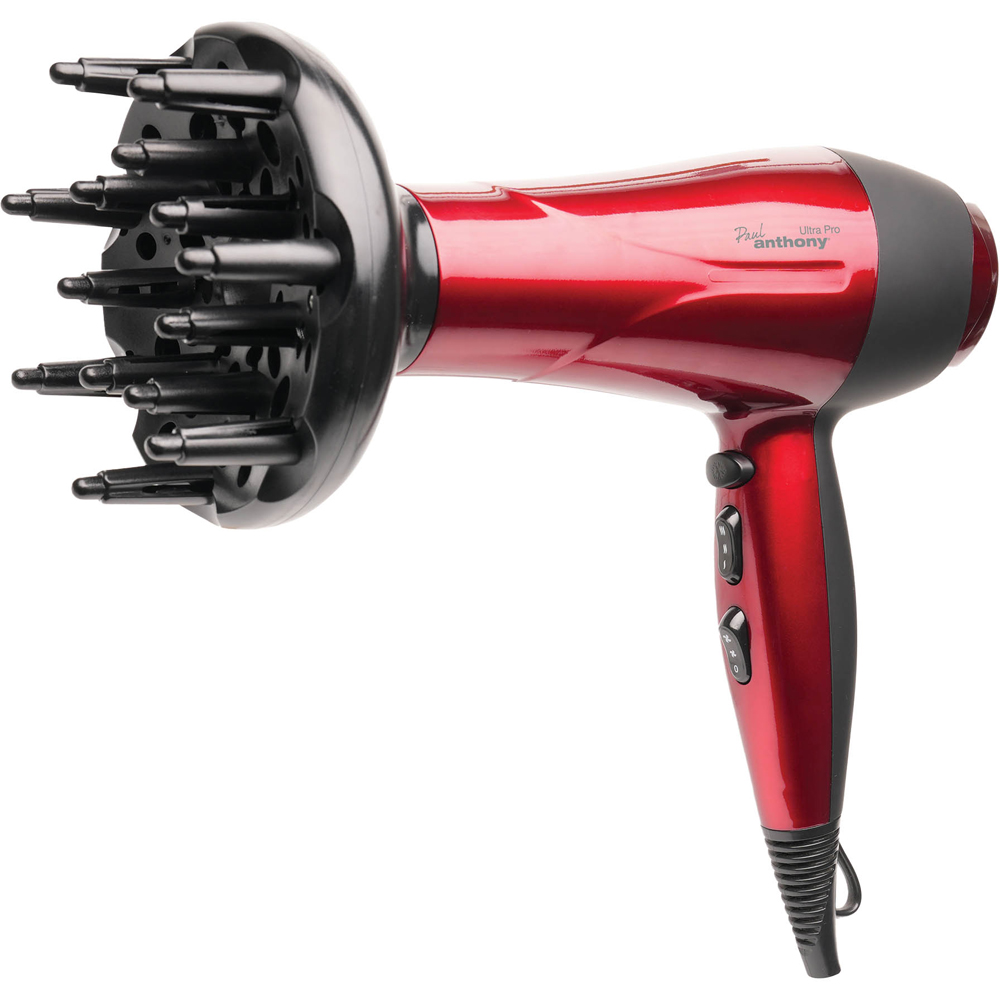 Paul Anthony Ultra Pro Red Hair Dryer with Diffuser and Concentrator Nozzle 2200W Image 3