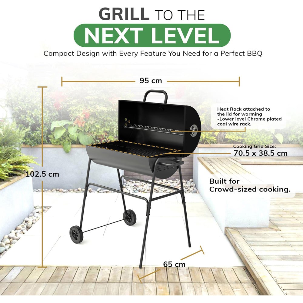 House of Home Black Barrel Charcoal BBQ Image 7