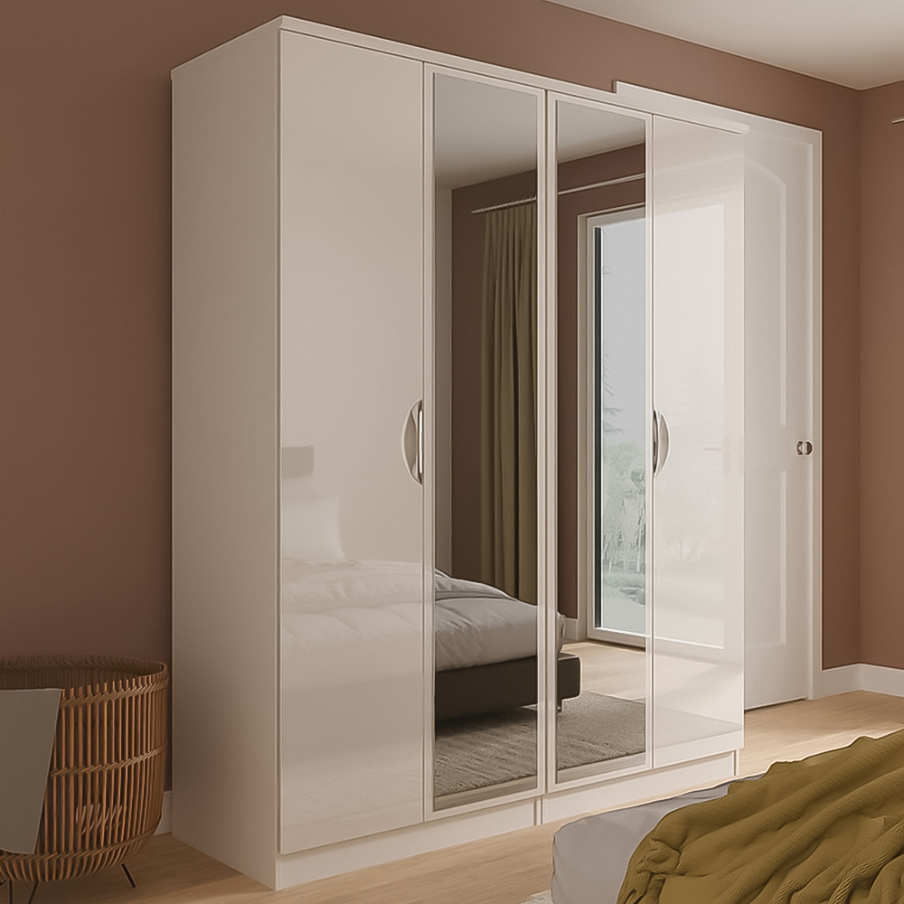 Crowndale Camden 4 Door Kashmir Gloss Mirror Wardrobe Ready Assembled Image 1