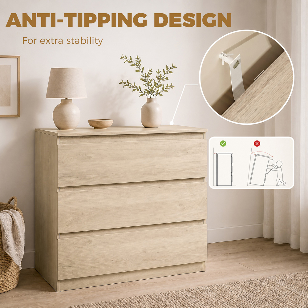 HOMCOM 3 Drawer Oak Storage Organiser Unit Image 7