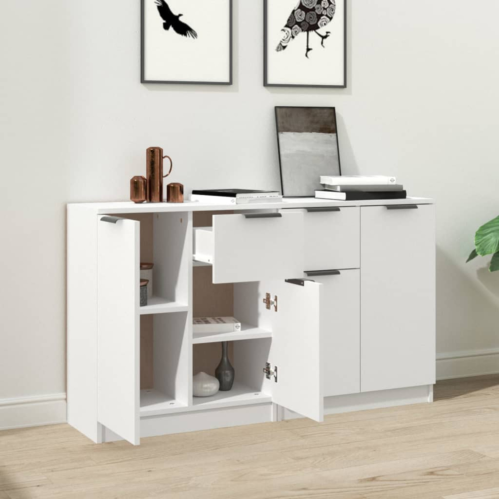 vidaXL 2 Door Single Drawer White Sideboard Set of 2 Image 8