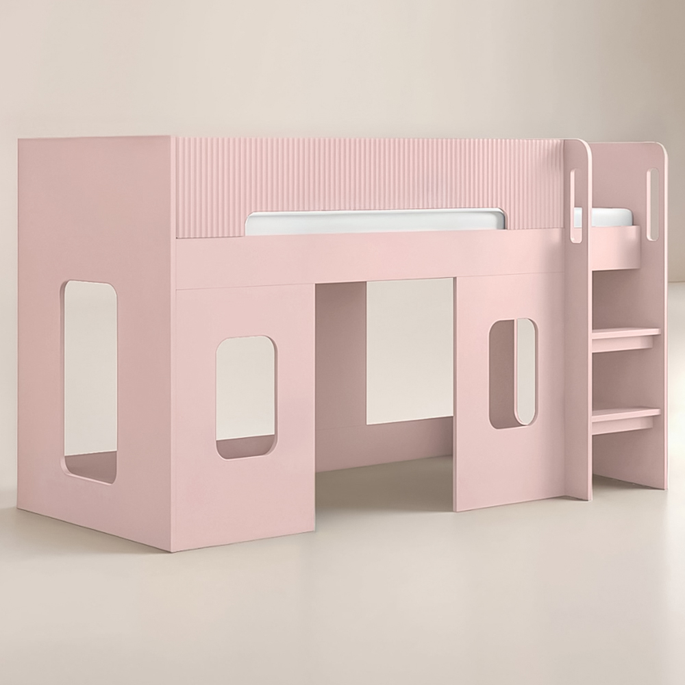 Flair Lino Pink Playhouse Mid Sleeper Bed with Wide-Step Ladder Image 2
