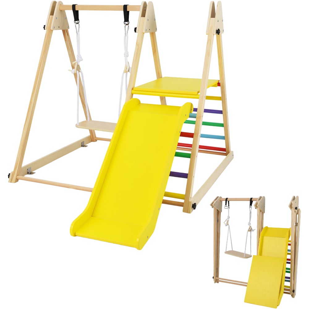 Costway 3-in-1 Kids Multicolour Foldable Indoor Jungle Gym with Swing Image 1