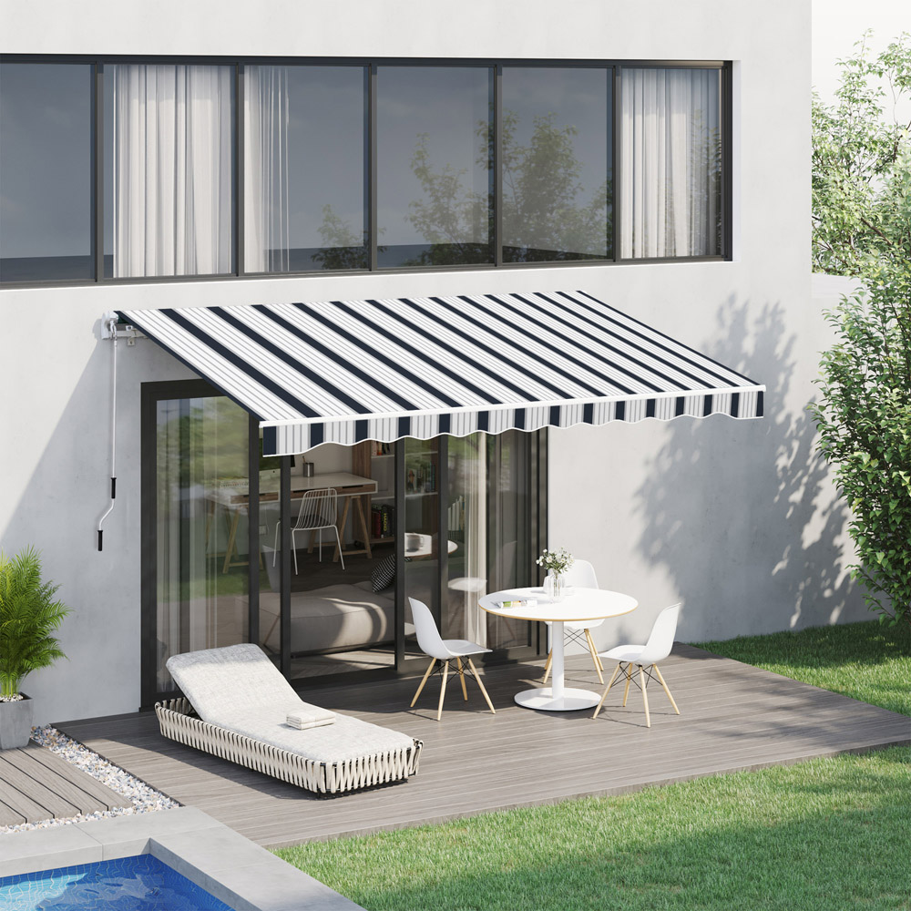 Outsunny Blue and White Striped Retractable Awning 4 x 3m Image 8