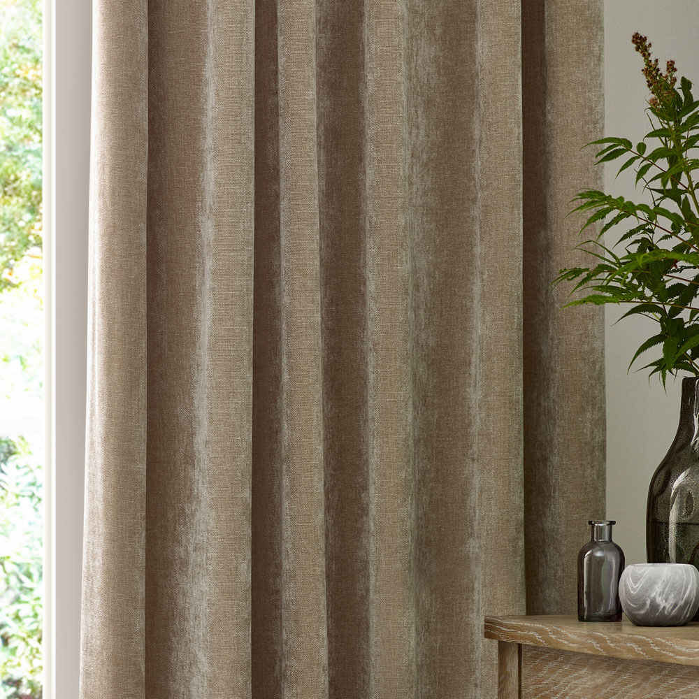 Yard Heavy Natural Chenille Velvet Pencil Pleat Curtains 168 x 183cm Image 2