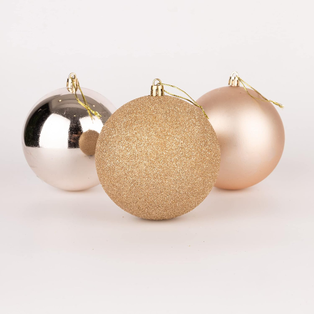 Shatchi 10cm Champagne Gold Shatterproof Christmas Bauble 3 Pack Image 2