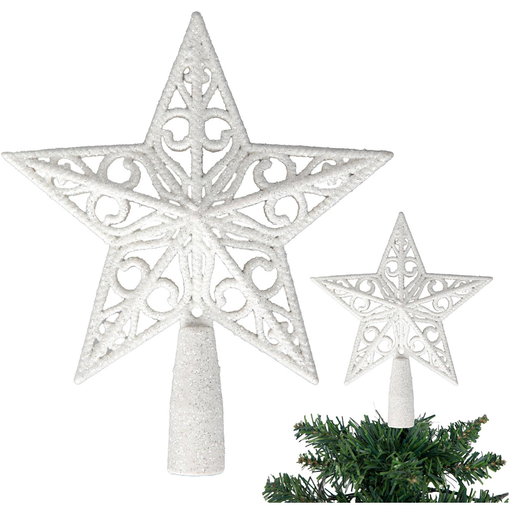 Shatchi White Glitter Star Tree Topper Image 3