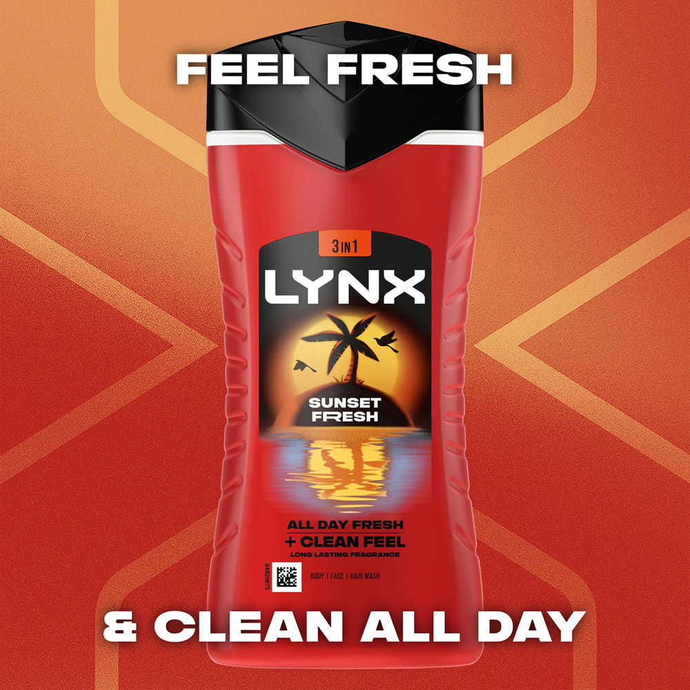 Lynx Men Sunset Fresh 3-in-1 Body Wash 500ml 3 Pack Image 3